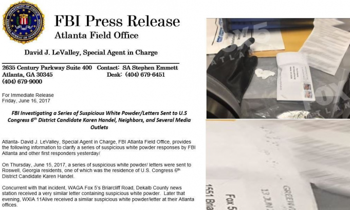 Fbi Investigating Suspicious Letters With Powder In Atlanta Area